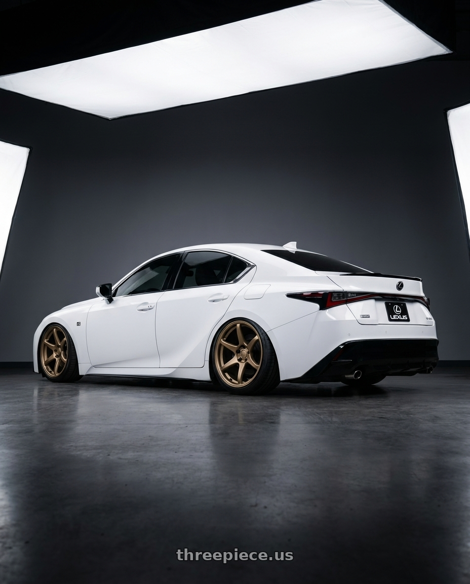 2024 Lexus IS 350 with Kansei K11B Tandem 5x114.3 19x10.5 22 Bronze wheels rear three quarter view slight stretch tires