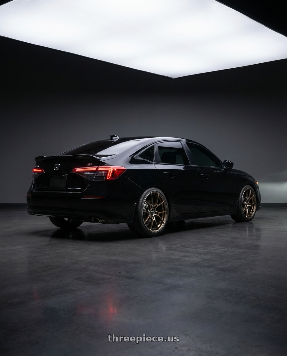 2024 Honda Civic SI with Volk Racing G025 DA/C 5x114.3 18x9.5 +38 DARK AMBER CLEAR / DC wheels rear three quarter view square tires