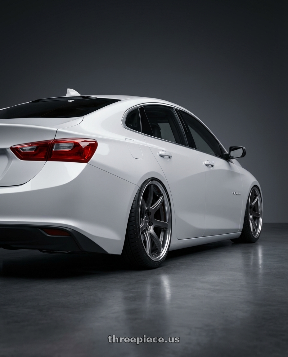 2023 Chevy Malibu LT with Work Emotion T7R 2P wheels rear three quarter view slight stretch tires