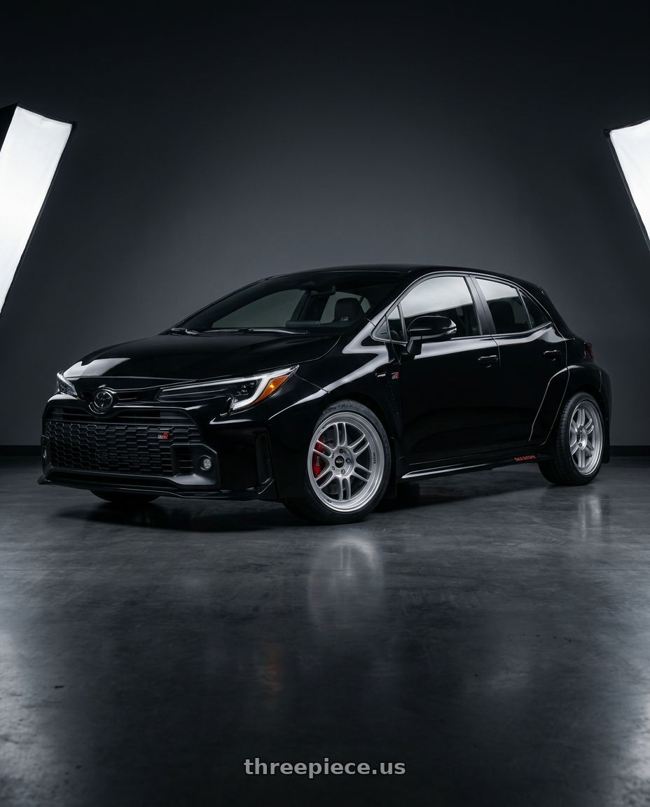2023 Toyota GR Corolla Core Black with Enkei RPF1 5x114.3 18x8.5+30 Silver wheels