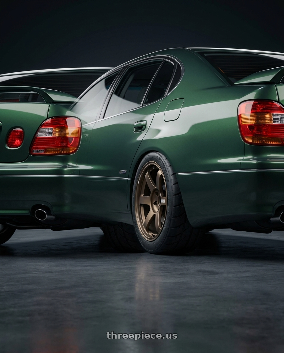 1998 toyota aristo with Volk Racing TE37 SAGA S-PLUS 5x114.3 19x8.5+38 Bronze wheels rear three quarter view meaty tires