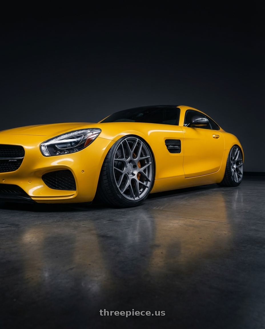 2019 Mercedes-Benz AMG GT with Aodhan AFF2 5x112 20x9+30 Matte Gray wheels front three quarter view stanced stance