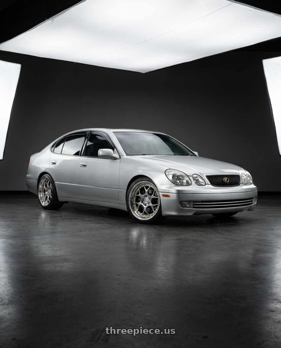 2001 lexus gs300 base silver with Aodhan DS01 5x114.3 18x8.5+35 Vacuum Chrome W/ Gold Rivets wheels
