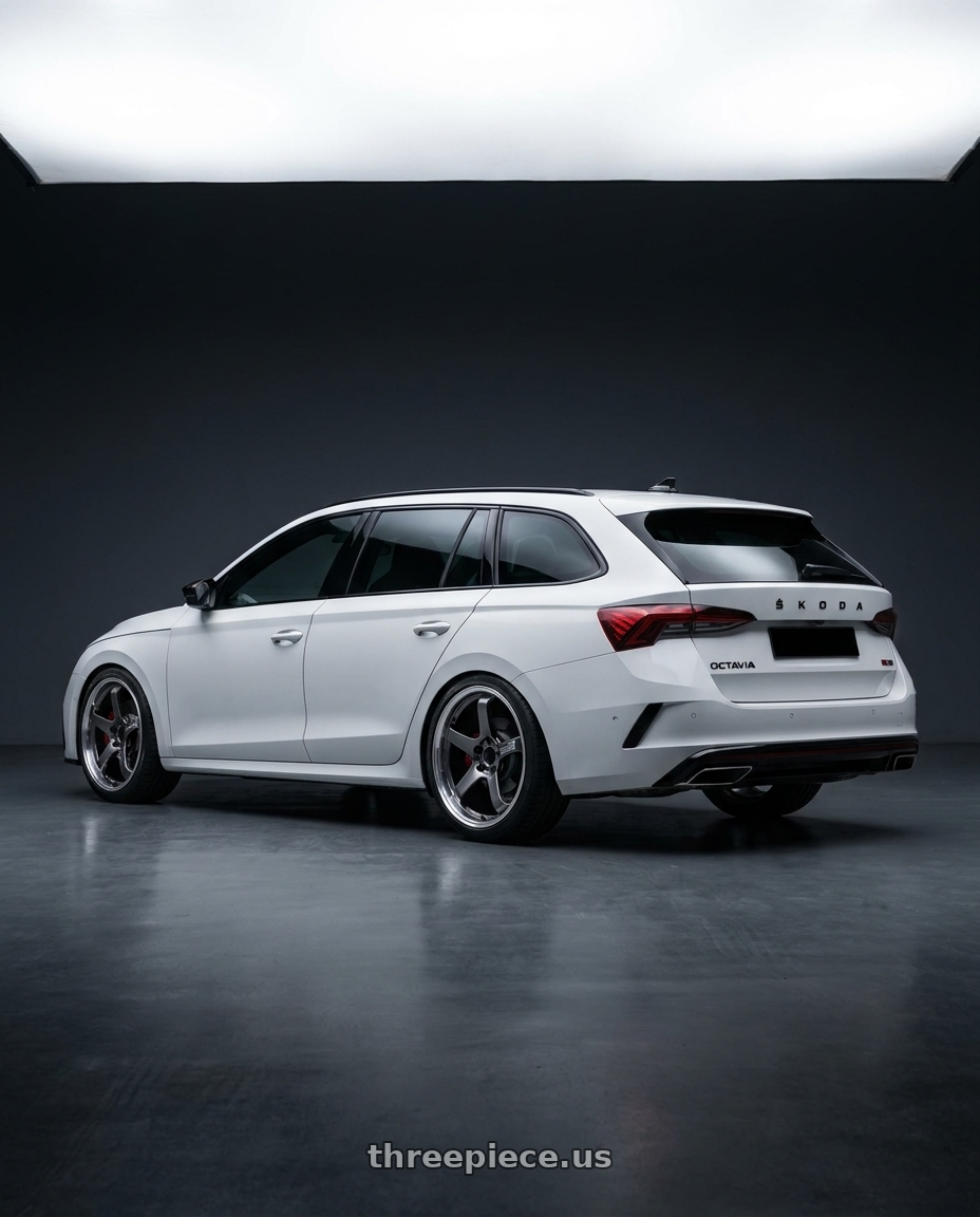 2024 skoda Octavia combi rs with Advan Racing GT BEYOND 5x112 19x8.5 +45 MACHINING & HYPER PLATINUM BLACK wheels rear three quarter view square tires