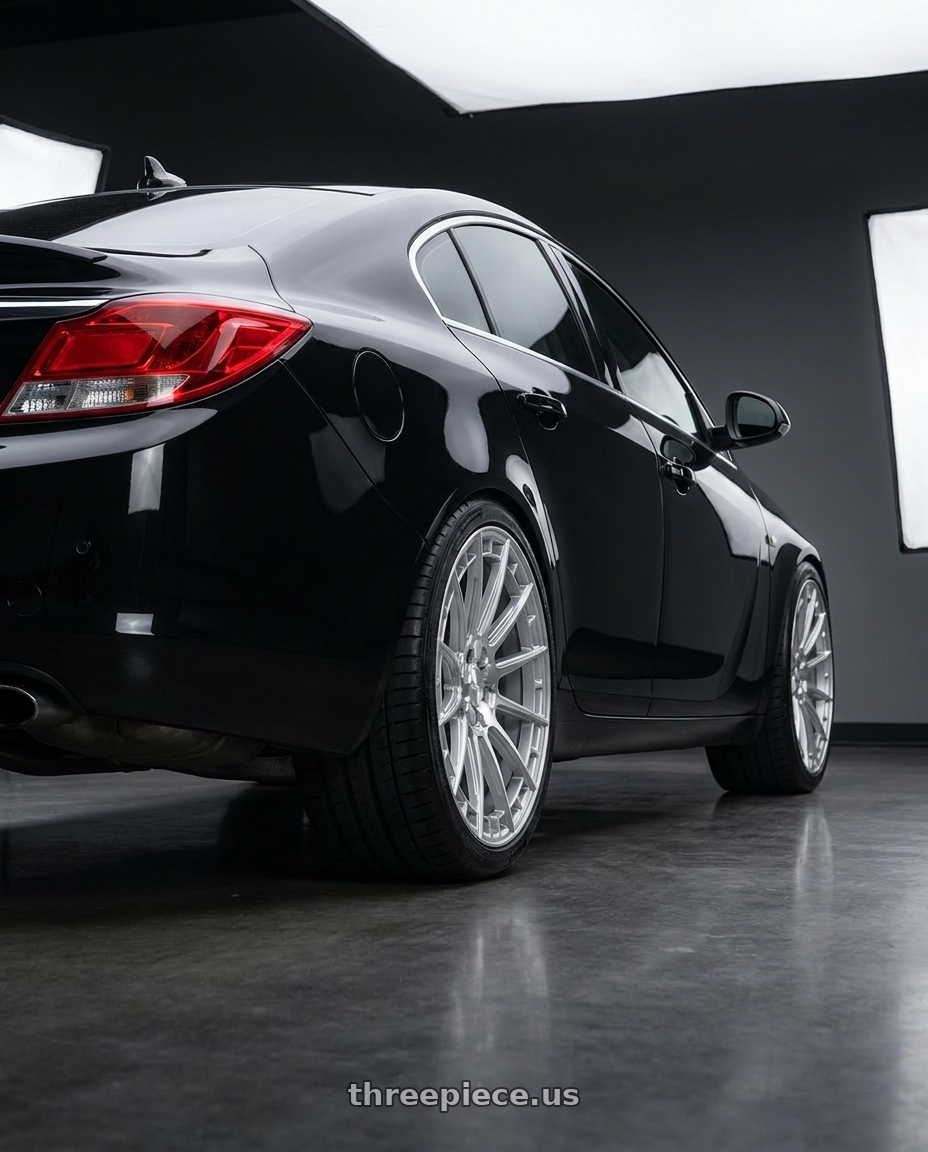 2013 buick regal premium, black onyx with KATANA RACING KR11 5x120 20x8.5 +40 Glossy Silver Machine Face wheels rear three quarter view square tires