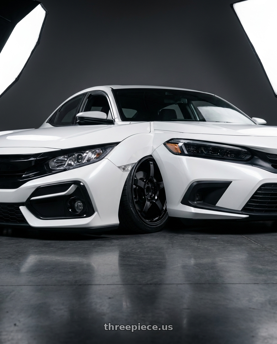 2024 Honda Civic with Gram Lights 57CR 5x114.3 18x8.5+50 Glossy Black wheels