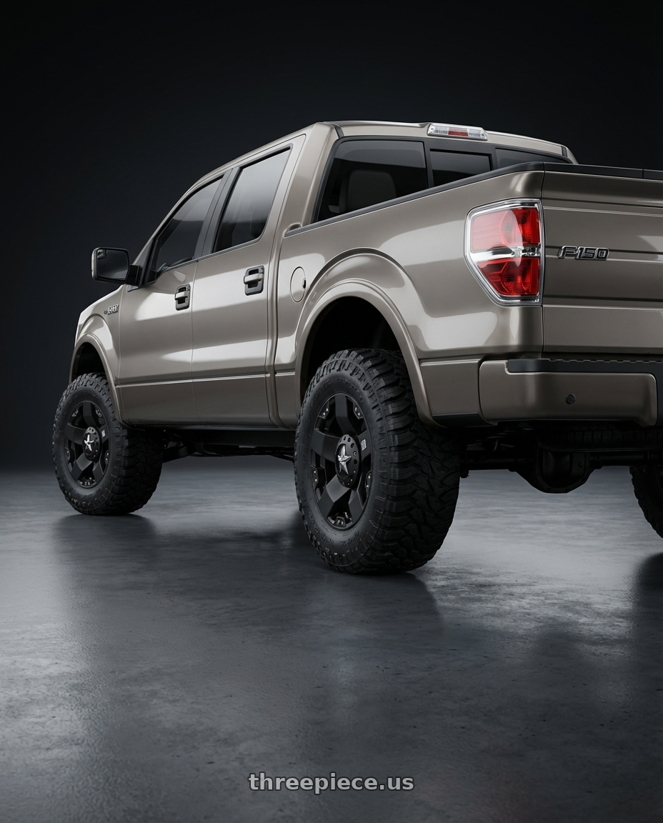 2013 Ford F-150 with XD XD775 ROCKSTAR 6X135/6X139.7 20X8.5 +10 MATTE BLACK wheels rear three quarter view meaty tires