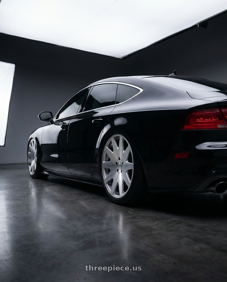 2012 audi A7 with MRR HR3 5x112 20x9.5  +25 Silver Machine Face wheels rear three quarter view square tires