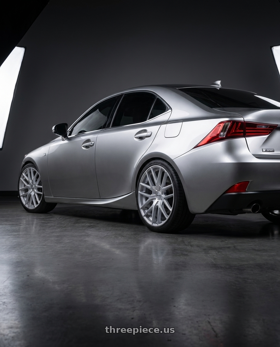 2016 Lexus IS200T with TOUREN TR60 3260 5x108/5x114.3 18x8 +40 GLOSS HYPER SILVER wheels rear three quarter view square tires