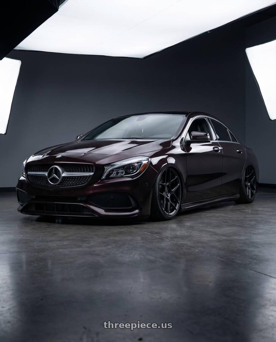 2018 Mercedes-Benz CLA C117 with Aodhan AFF2 5x112 19x8.5+35 Matte Black wheels front three quarter view stanced stance
