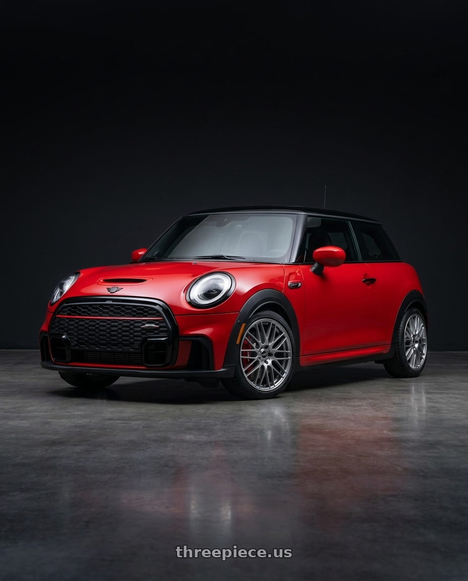 2025 mini jcw red with Enkei EKM3 5x112 18x8+35 Hyper Silver wheels