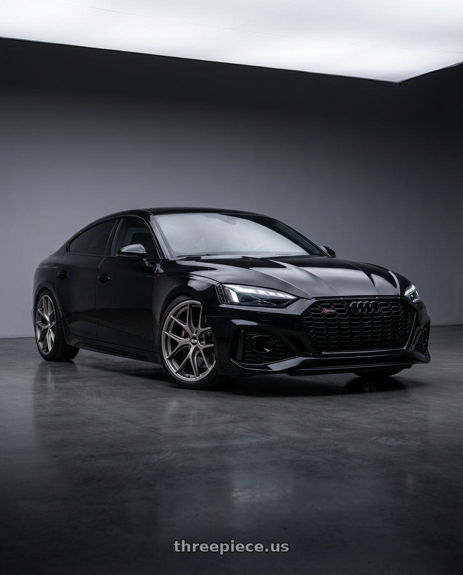 2022 Audi RS5 with BBS CC-R 5x112 20x9.5+20 Satin Platinum wheels front three quarter view lowered stance