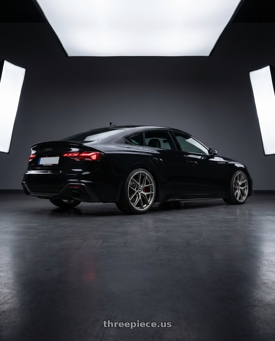 2022 Audi RS5 with BBS CC-R 5x112 20x9.5+20 Satin Platinum wheels rear three quarter view square tires