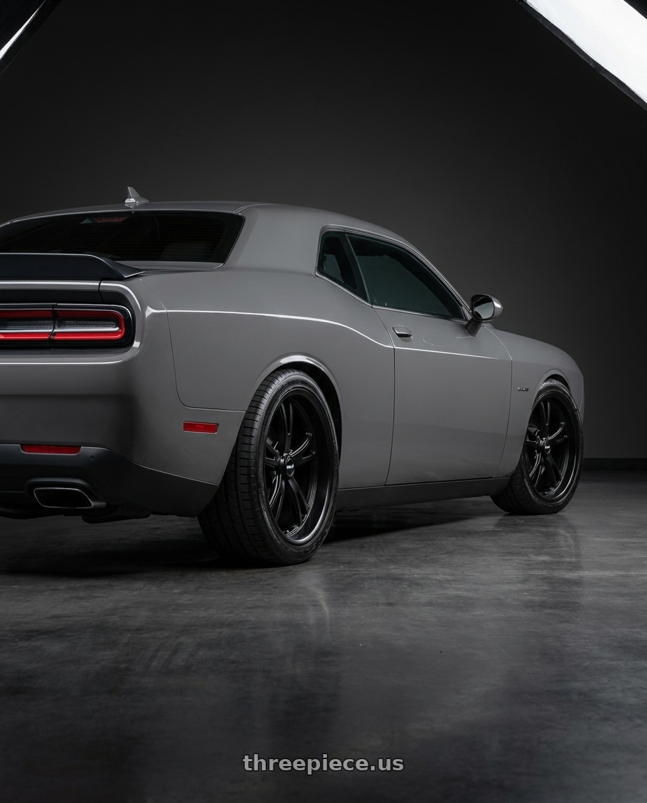 2021 Dodge Challenger SXT with Ridler Type 606 5x115 20x9+18 Matte Black wheels rear three quarter view square tires