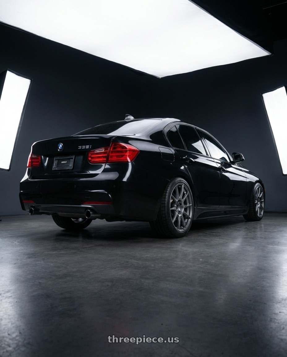 2015 bmw 335i with Ssr Gtx01 5x120 19x9.5+38  DARK SILVER wheels rear three quarter view square tires
