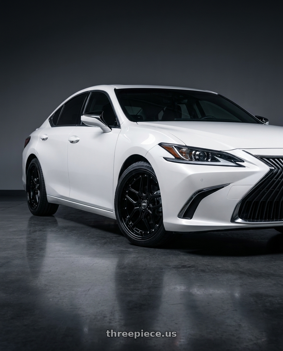 2023 Lexus ES350 with ESR Wheels CS15.2 5x114.3 19x8.5 +35 Gloss Black wheels front three quarter view stock stance