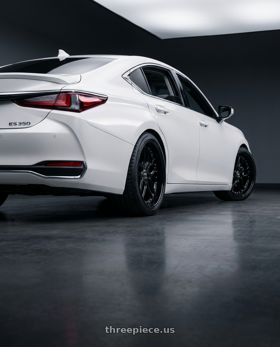 2023 Lexus ES350 with ESR Wheels CS15.2 5x114.3 19x8.5 +35 Gloss Black wheels rear three quarter view square tires