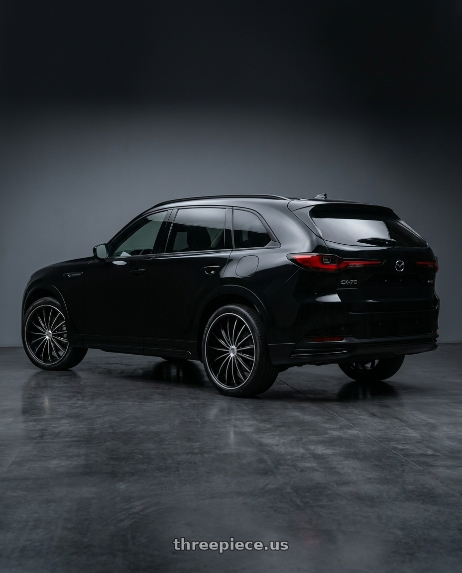 2026 mazda cx 70 with VELOCITY 11 5X115/5X120 24x9.5 +13 BLACK MACHINED wheels rear three quarter view square tires