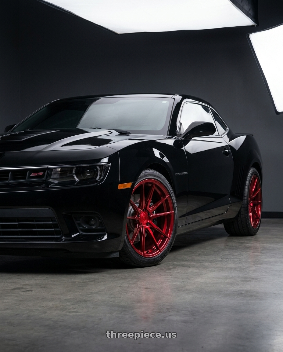 2015 Chevrolet Camaro SS Coupe with Rohana RFX2 5x120 20x10+40 Gloss Red wheels