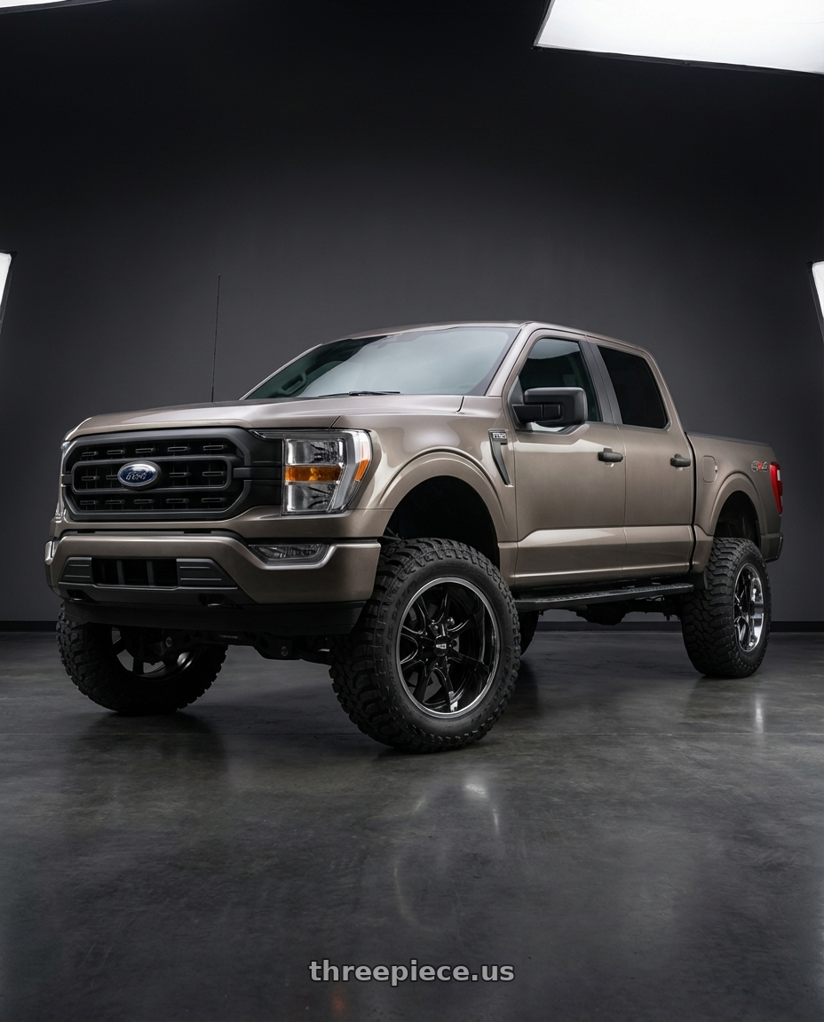 2013 Ford F-150 with Moto Metal MO201 6X135/6X139.7 22X12 -44 GLOSS BLACK MILLED CENTER CHROME LIP wheels