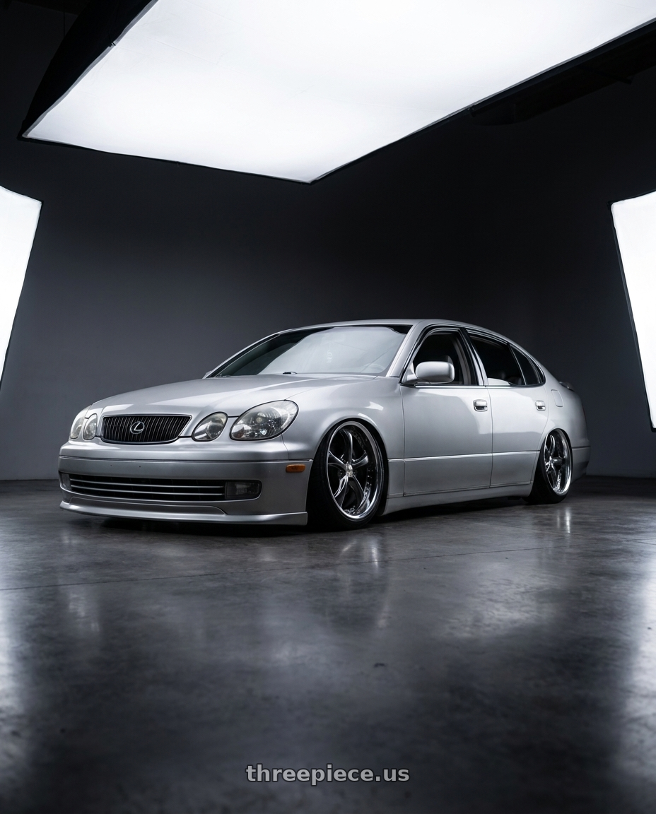 2001 Lexus GS300 with Work Wheels VS-KF 5x100 19x7.5-4 Brilliant Silver Black A Disk FULL REVERSE wheels
