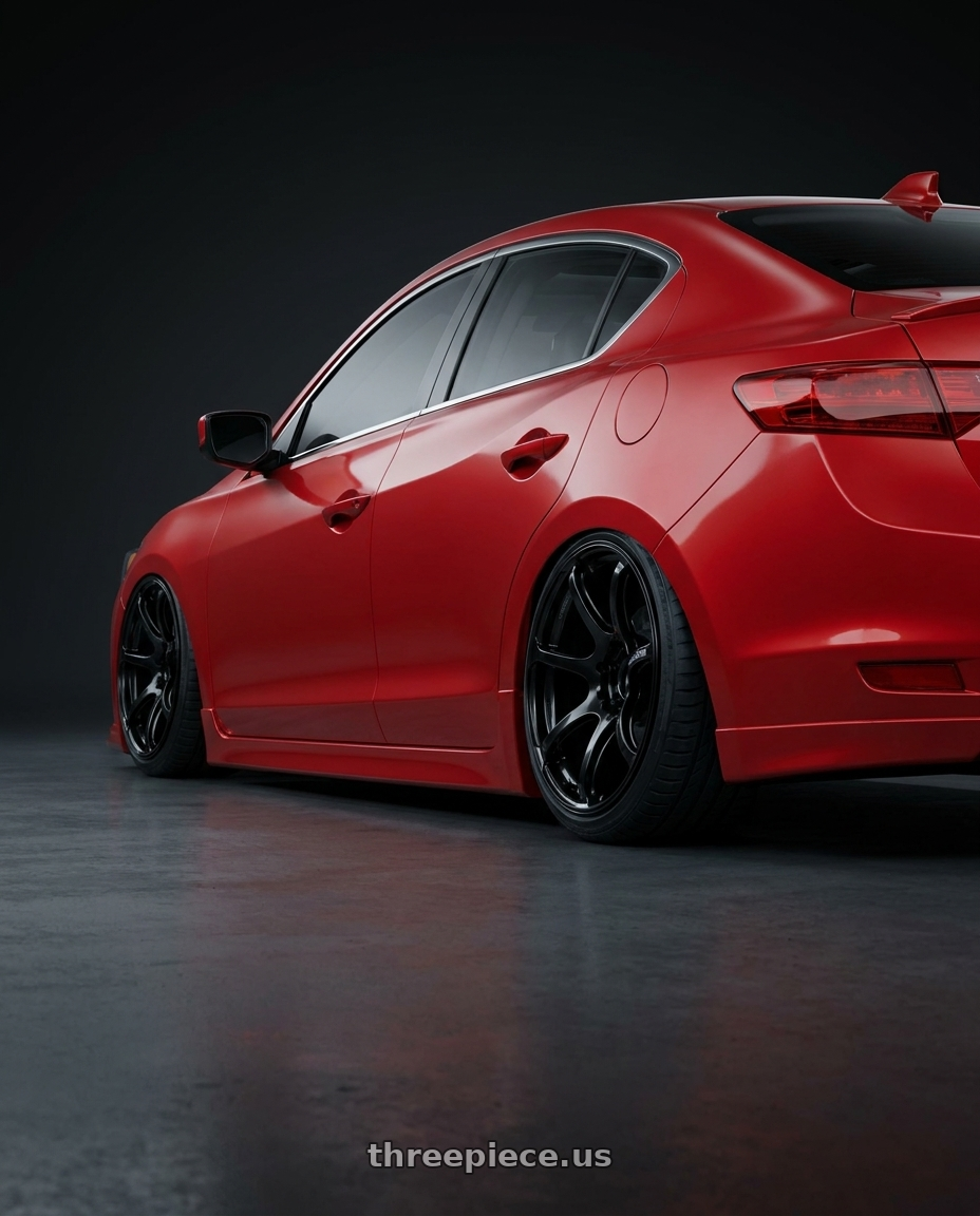 2012 Acura ILX with Advan RGIII 5x114.3 18x9.0+25 Gloss Black wheels rear three quarter view slight stretch tires