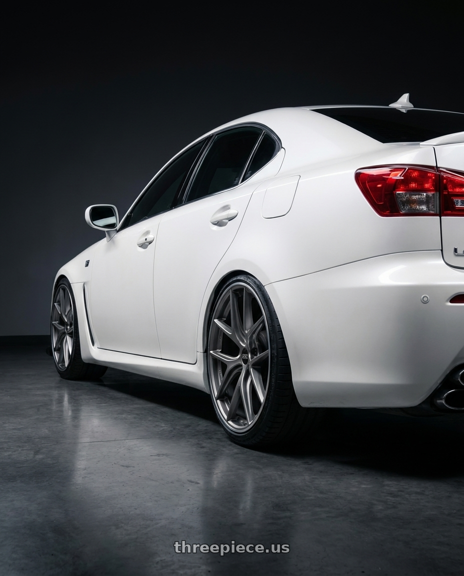 2011 Lexus IS-F with BBS CI-R 5x120 20x10.5 +35 Platinum Silver Polished Rim Protector wheels rear three quarter view slight stretch tires