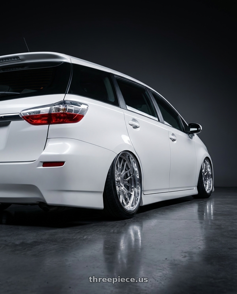 2016 Toyota Wish 2.0 with Axe AF6 Forged 6x135/6x139.7 24X12 -44 FULLY POLISHED wheels rear three quarter view slight stretch tires