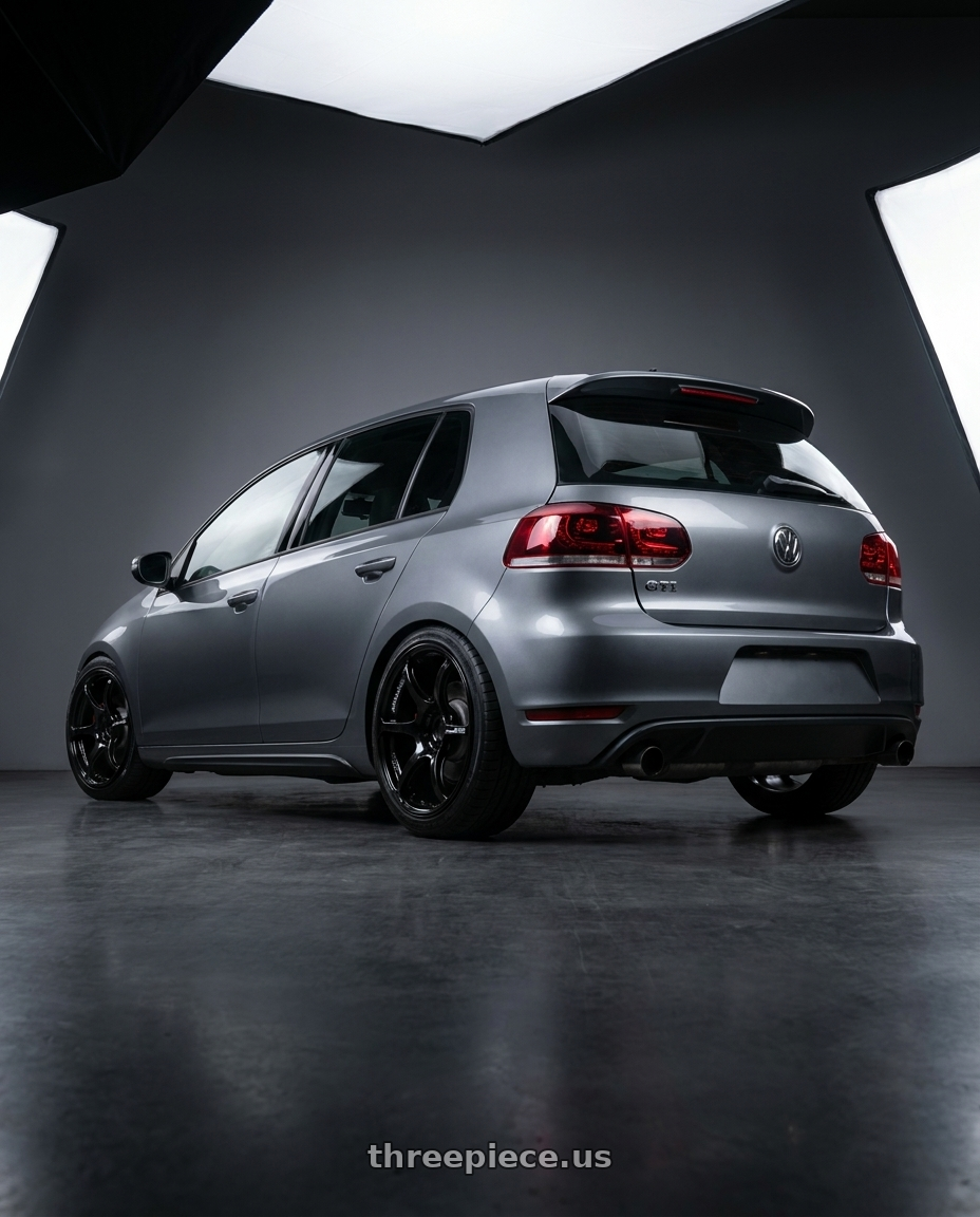 2013 Volkswagen GTI MK6 with Advan RGIII 5x112 18x8+42 Gloss Black wheels rear three quarter view square tires