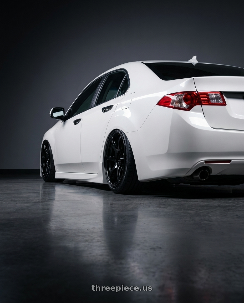 2013 Acura TSX with Advan RGIII 5x114.3 18x9.0+35 Gloss Black wheels rear three quarter view slight stretch tires