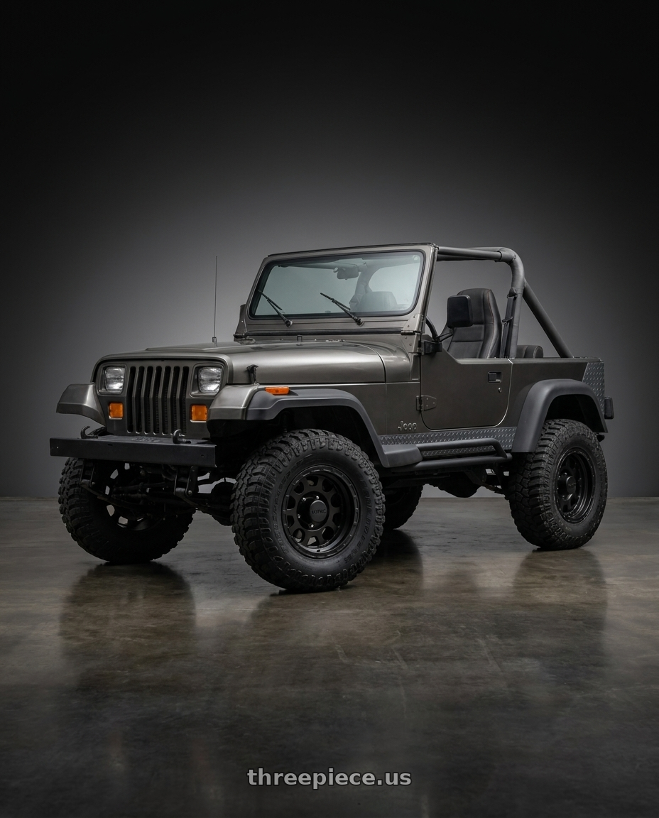 1990 JEEP WRANGLER with KMC KM522 ENDURO 5X114.3 15X7 -6 MATTE BLACK wheels