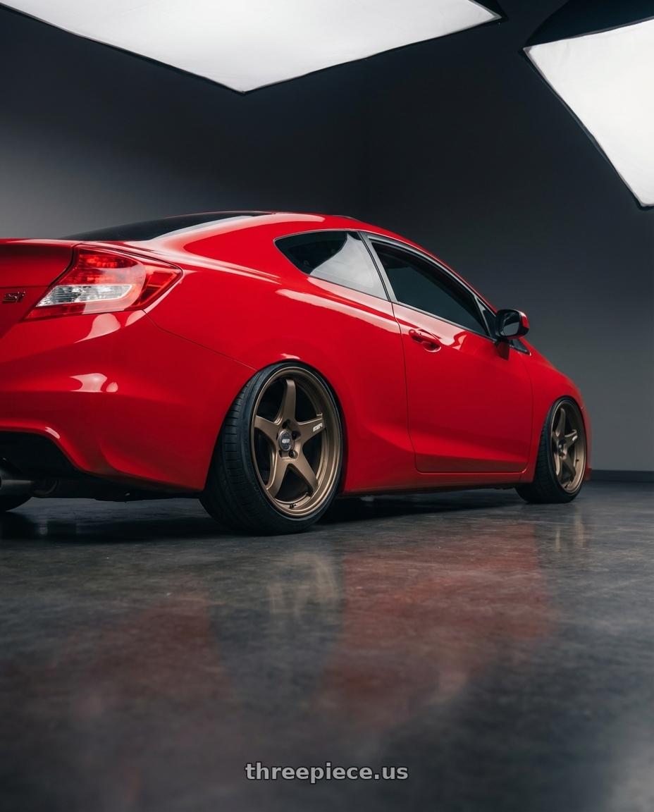 2015 Honda Civic Si with ESR Wheels APEX SERIES AP5 5x114.3 18x9.5 +22 Matte Bronze wheels rear three quarter view slight stretch tires