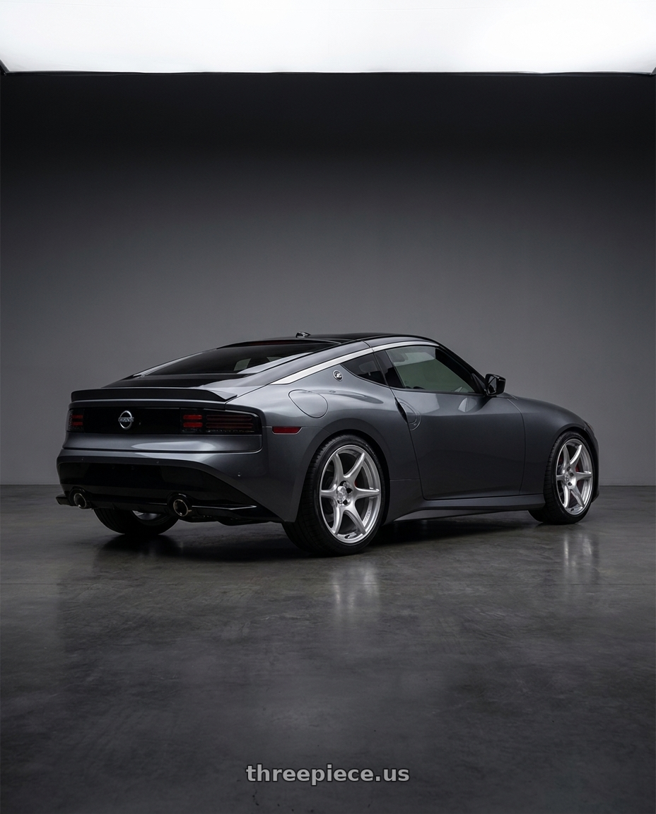2024 Nissan Z with Kansei K11S Tandem 5x114.3 19x9.5 12 Hyper Silver wheels rear three quarter view square tires