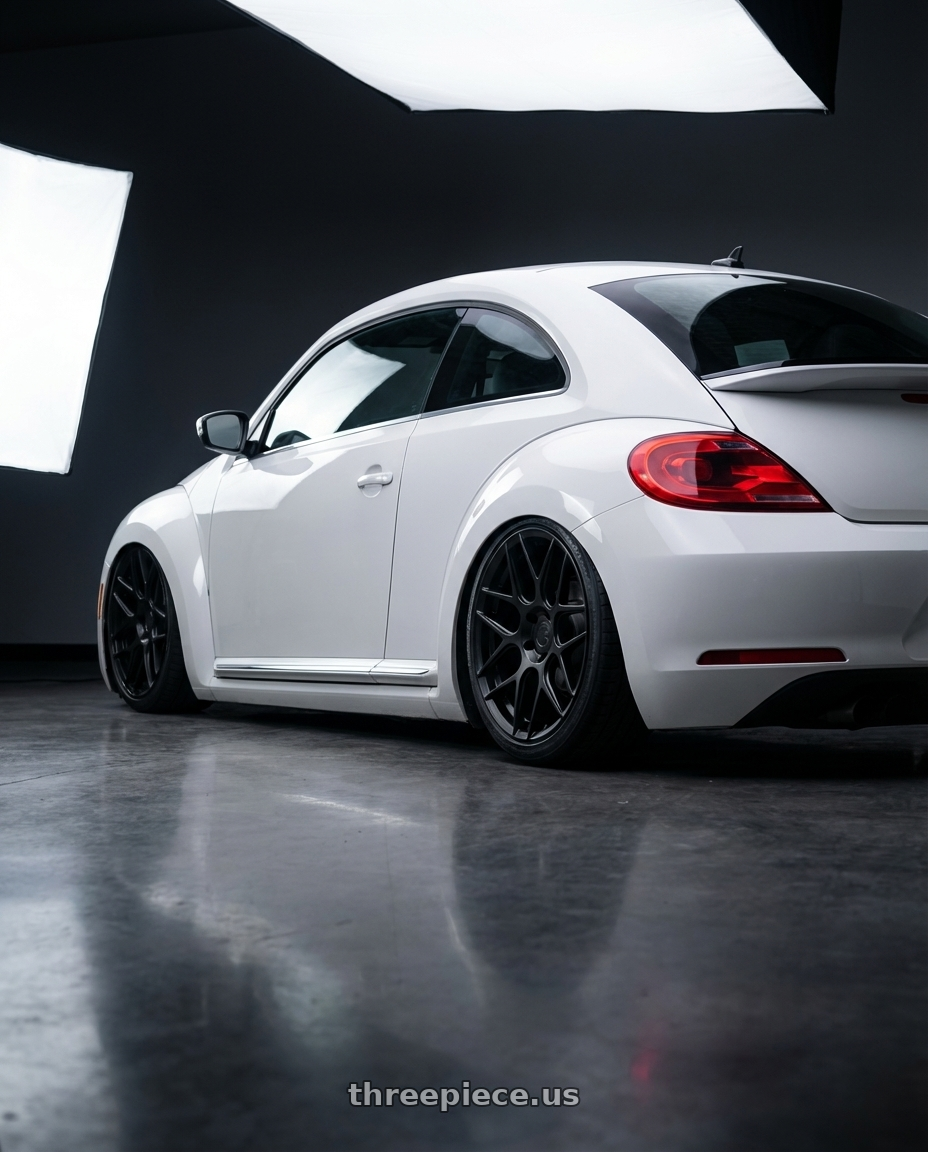 2016 Volkswagen Beetle Turbo with Aodhan AFF2 5x112 19x8.5+35 Matte Black wheels rear three quarter view slight stretch tires