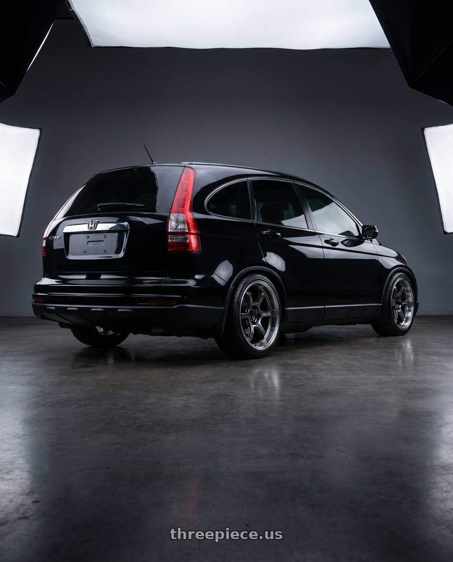 2011 Crv black with Advan Racing R6 5x114.3 20x8.5 +38 MACHINING & RACING HYPER BLACK wheels rear three quarter view square tires