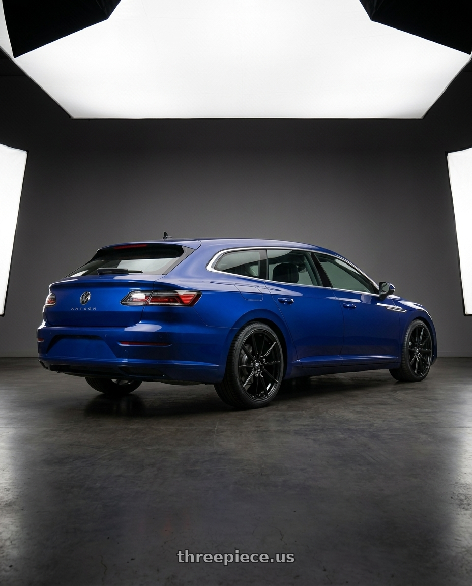 2022 Volkswagon Arteon Wagon with MST Wheels DELTA 5X112 18X8.5 +43 Glossy Black wheels rear three quarter view square tires