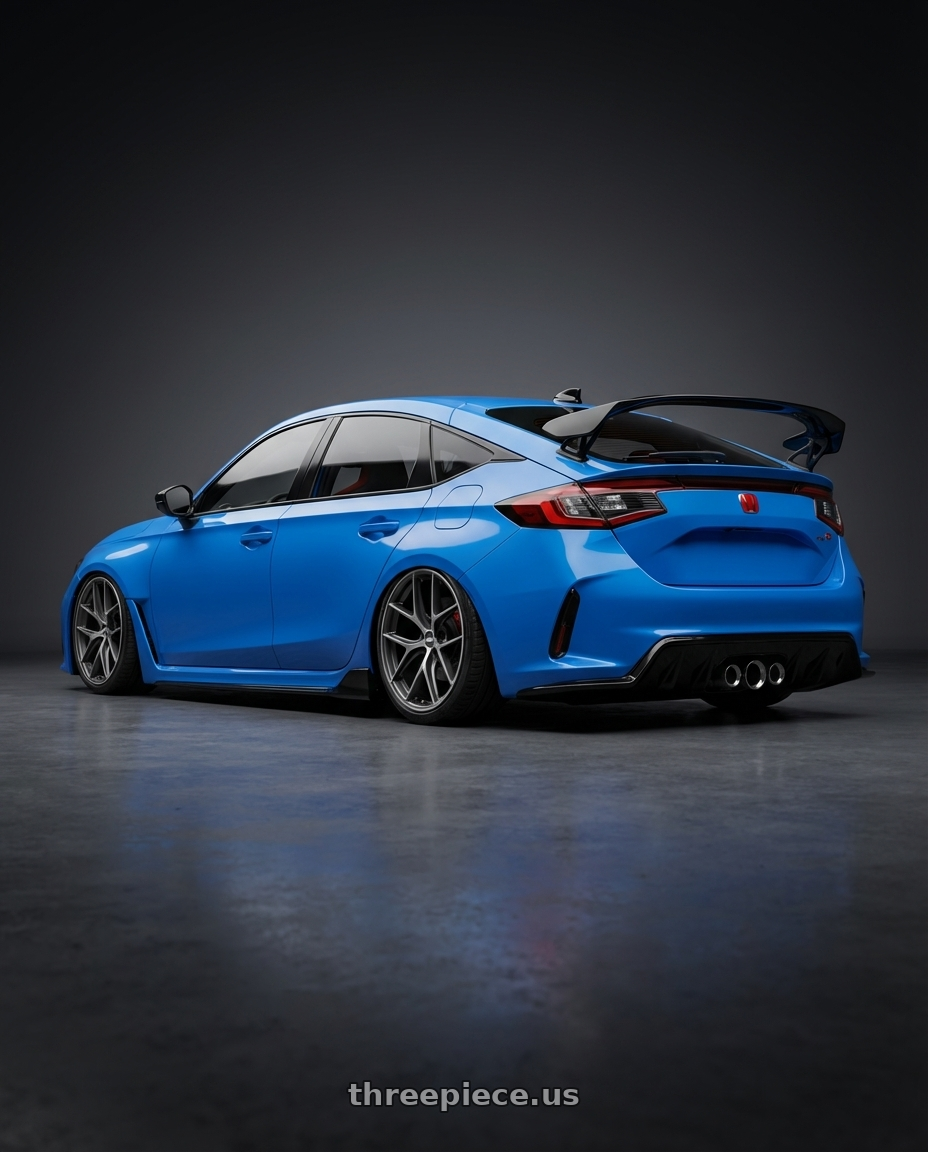 2024 Honda Civic Type R with BBS CC-R 5x120 19x10.0+38 Graphite w/ Diamond Cut Face wheels rear three quarter view slight stretch tires