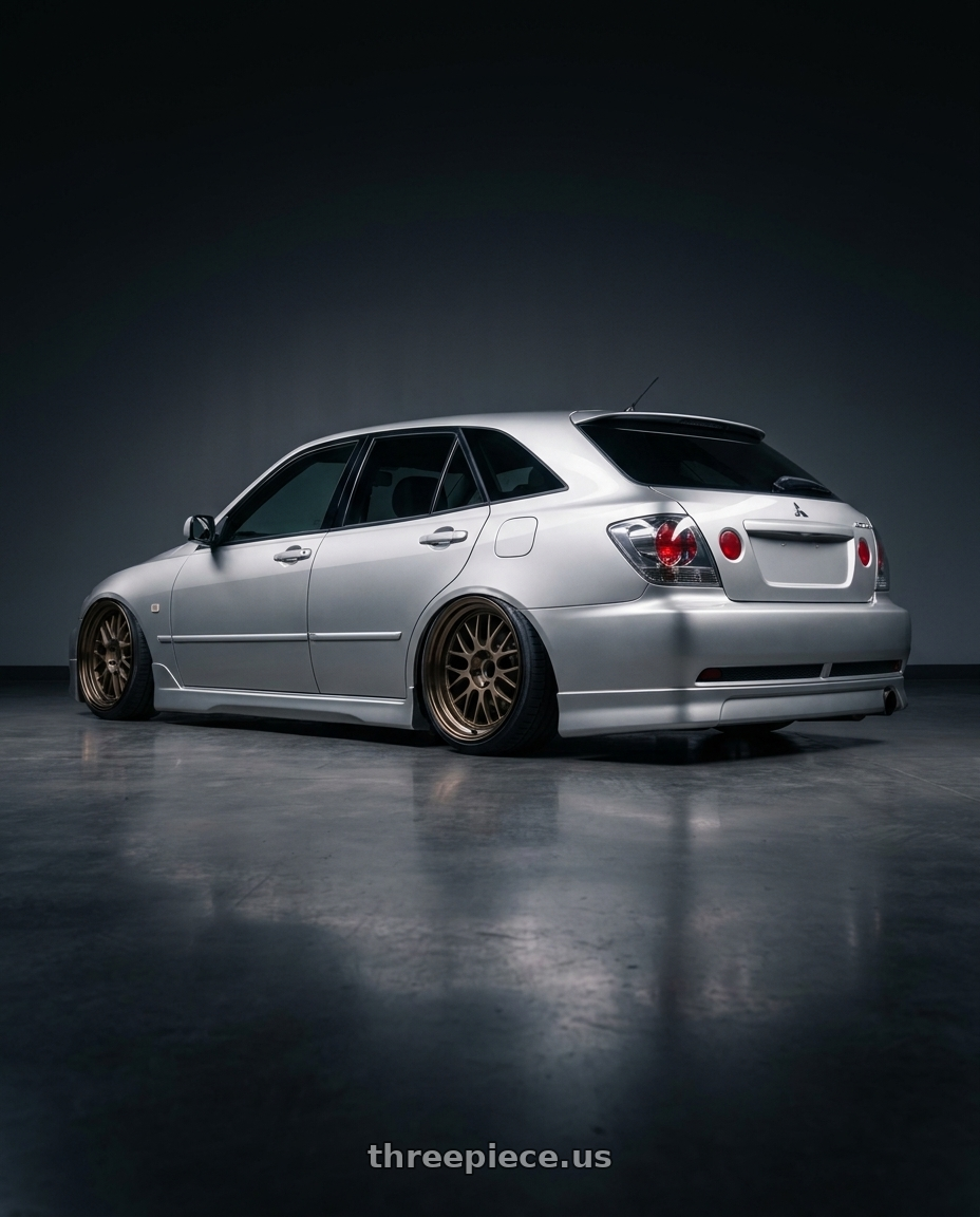 2001 Altezza gita with Volk Racing 21A 5x114.3 18X10.5-25  Bronze wheels rear three quarter view slight stretch tires