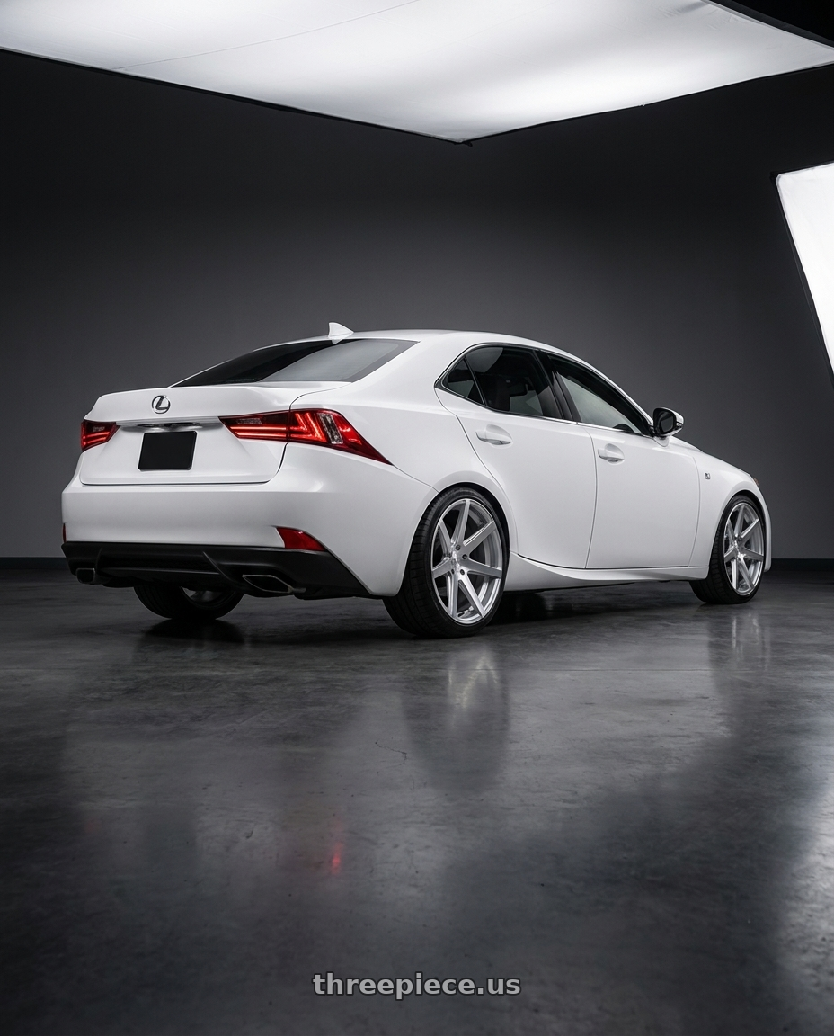 2016 lexus is with Rohana RC7 5x114.3 20x9+22 Machine Silver wheels rear three quarter view square tires