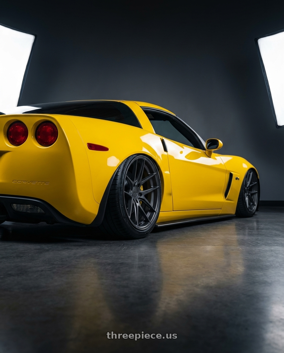 2012 Chevrolet Corvette C6 with Niche 1PC M116 MISANO 5X120.65 19X8.5 +50 MATTE GUN METAL wheels rear three quarter view slight stretch tires