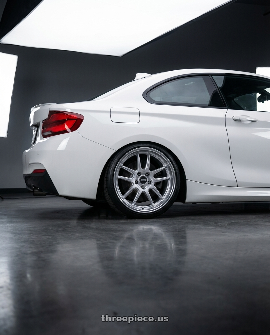 2018 BMW 2 Series F22 with ESR Wheels APEX SERIES AP8 5x120 18x8.5 +30 Hyper Silver wheels rear three quarter view square tires