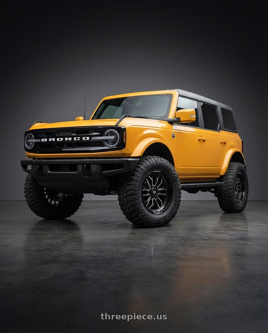 2024 Ford Bronco with Vision Off-Road 402 Riot 6x139.7 20x10-25 Gloss Black Machined Face wheels