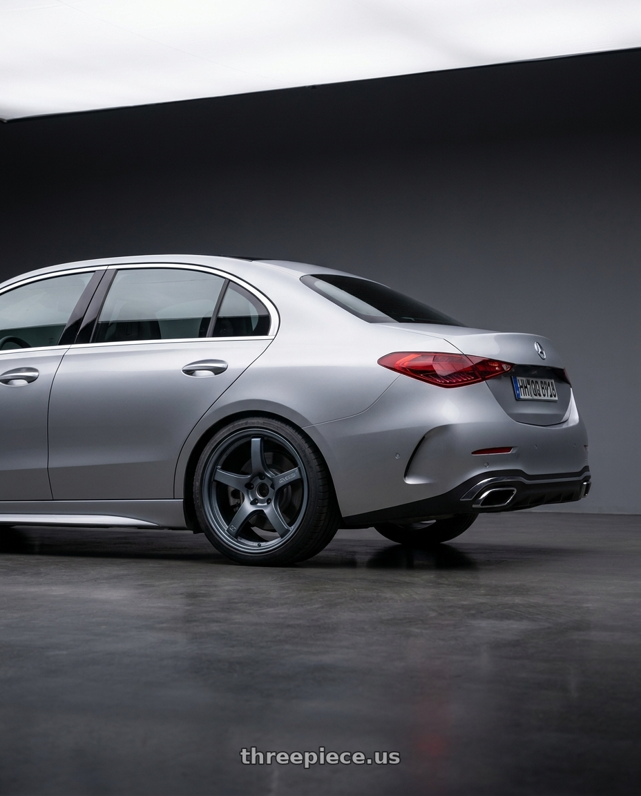 2022 Mercedes-Benz C-Class W206 with Gram Lights 57CR 5x112 19x8.5+45 Gunblue II wheels rear three quarter view square tires