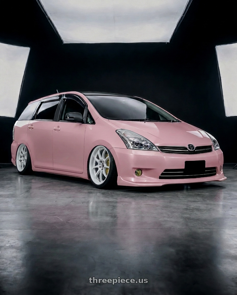 2008 toyota wish, Sakura pink with Work Emotion D9r 5x100 18x8.5 +47 White wheels
