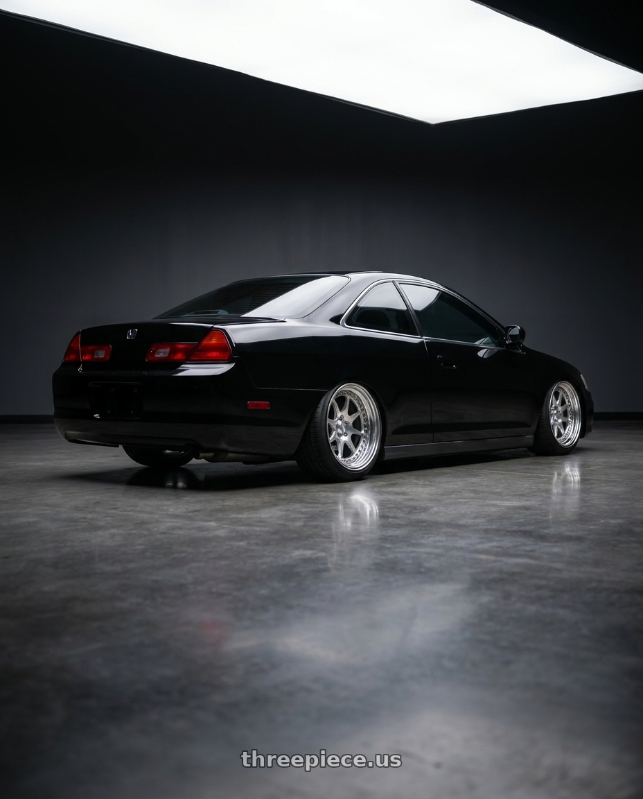 2001 Honda Accord 2.3 Lx 4cyl 2dr Coupe with CCW CZ08 4x114.3 16x7 +45 Polished wheels rear three quarter view square tires
