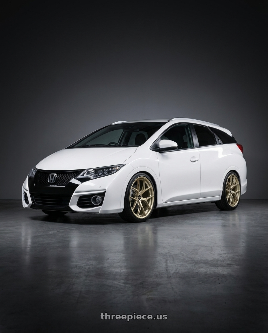 2015 HONDA FK2 CIVIC TOURER, The side strips and bottom plastic panels were replaced with body-colored paint. DUAL-SIDED SINGLE-OUTLET ALUMINUM ALLOY EXHAUST PIPE  with BBS FI-R Evo 5x112 19x9.5+15 White Gold wheels
