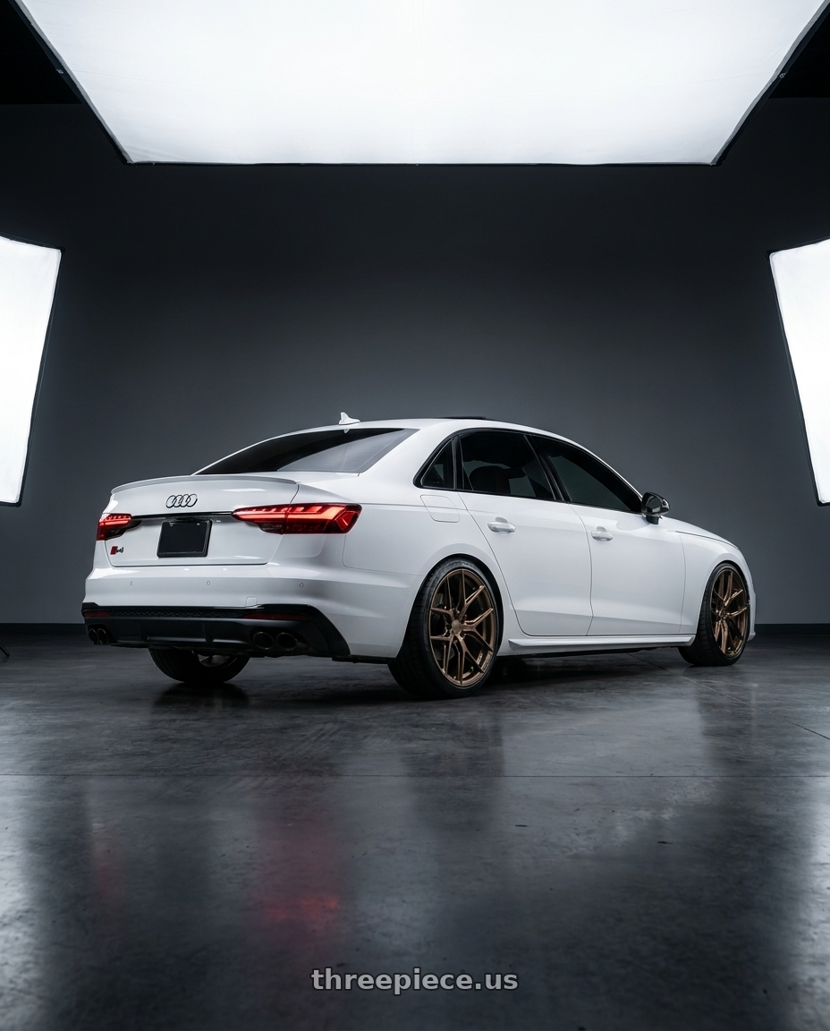2020 Audi S4 with VOSSEN HF6-4 6X135 20x9.5 +15 TERRA BRONZE wheels rear three quarter view square tires