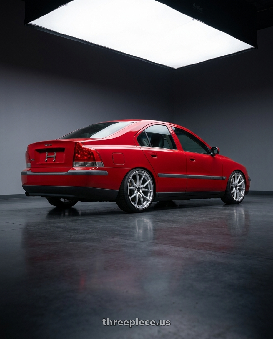 2002 Volvo s60 2.4t with Advanti Racing 80S Hybris 5X108 18x8 +45 Silver with Machined Face wheels rear three quarter view slight stretch tires