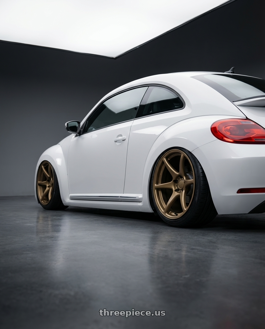 2016 Volkswagen Beetle Turbo with Kansei K11B Tandem 5X112 19x9.5 22 Bronze wheels rear three quarter view slight stretch tires