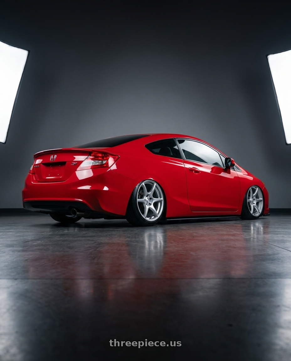 2011 Honda Civic Si with Kansei K11S Tandem 5x114.3 17x9 35 Hyper Silver wheels rear three quarter view slight stretch tires